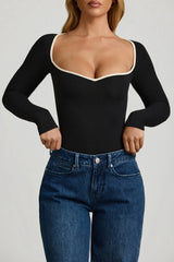 Modal Contrast-Trim Bodysuit in Black
