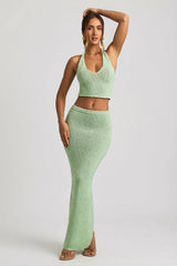 Bouclé Mid-Rise Maxi Skirt in Mint