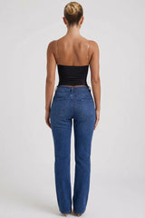 Ruched Plunge-Neck Camisole Top in Black