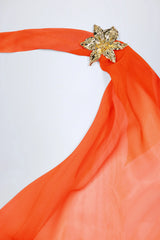 Cowl-Neck Hardware-Detail Maxi Dress in Orange Orchid Print