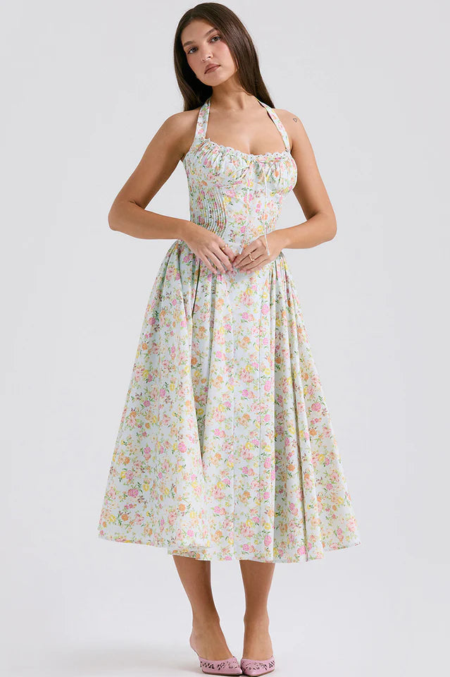 Adabella Cotton Halter Midi Sundress