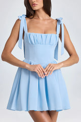 Draped Corset Mini Dress in Powder Blue