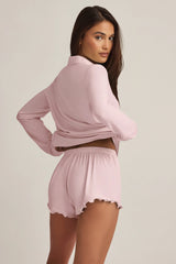 Modal Ruffle-Trim Pyjama Shorts in Baby Pink