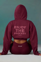 Cotton Fleece Drawstring Cropped Hoodie in Plum