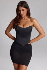 Curved Lace-Up Corset Top in Black