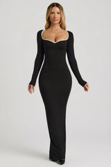 Modal Contrast-Trim Maxi Dress in Black