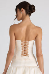 Ruched Lace-Up Strapless Corset Top in Ivory