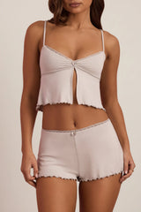 Lace-Trim Mid-Rise Pyjama Shorts in Cloud Grey
