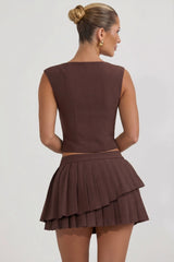 Open-Front Crop Top in Chocolate Brown
